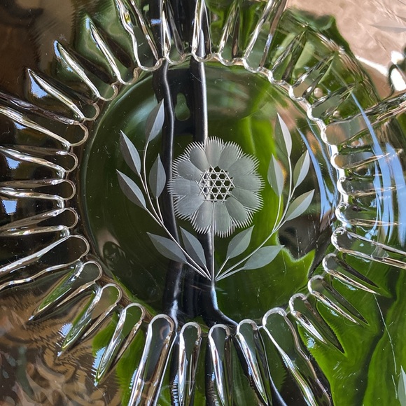 1930’s W.J. Hughes 11.5” Crystal Radiance Cornflower Etched Serving Tray Platter - Picture 5 of 9